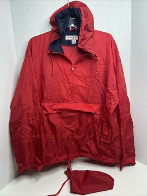 Resolute Bay Vintage Red Nylon Windbreaker Rain Coat Packable Sz Men’s L-image