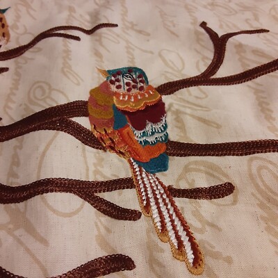 Pier 1 Embroidered Textured Bird Table Runner Loop Fringe Masculine 49.5
