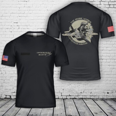 Custom Name Lockheed Martin Project Skunk Stand on F-22 Raptor T-Shirt 3D-image
