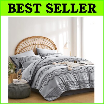 Geometric Tufted Queen Bedding Set - Luxurious Microfiber All-Season Comfort-image