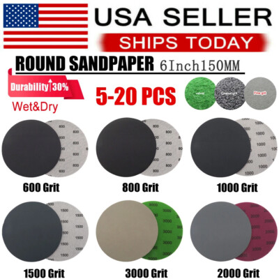 6inch Hook Loop Sanding Discs Wet Dry Sandpaper 600 800 1000 1500 2000 3000 Grit-image