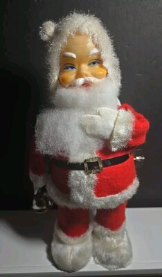 Vintage Santa Claus Christmas Rings Bell Wind Up Mechanical Works Sack Japan 10