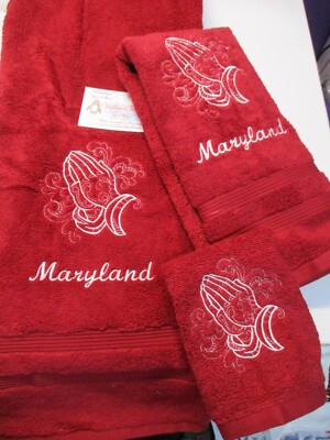 Praying Hands Outline Personalized 3 Piece Bath Towel Set Any Color Choice -image