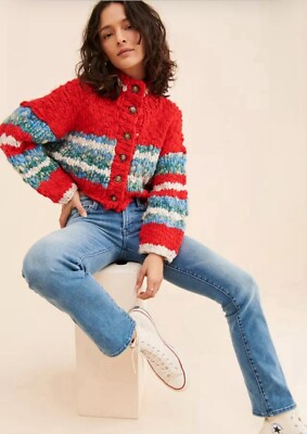 NWT Urban Outfitters Bdg Kinley Cardigan Chunky Sweater Crop Red White Blue A-image