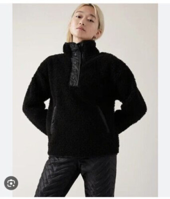 Athleta Tops Athleta Cozy Sherpa Snap Sweatshirt Black Size Medium Pockets-image