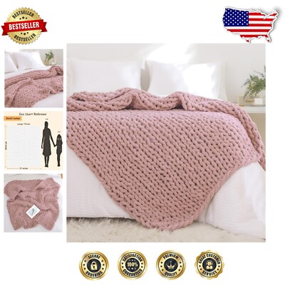 Super Soft Chunky Knit Throw Blanket - Dusty Pink 51