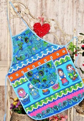 Apron w/Front Pocket 100% Cotton Design: Russian Dolls, Matryoshka Import NWT-image