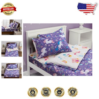 Whimsical 3-Piece Zipped Twin Comforter Set with Unicorn and Rainbow Design-image