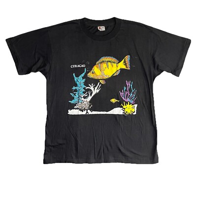 Curacao Vintage T Shirt Men’s XL Black Short Sleeve Fish Tropical Trade Winds-image