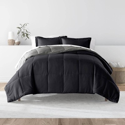 Black and Fog Microfiber Down Alternative King/Cal King Reversible Comforter Set-image