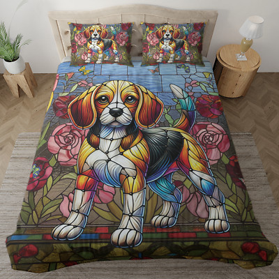 Beagle Dog Bedding Set, Colorful Pet Lover Duvet Cover, Cozy Dog Lover Bedding-image
