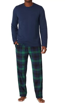 New Men's Cuddl Duds Cozy Relaxed Fit Navy Flannel Lodge 2 Pc Pajama Set L-image