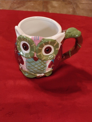 Pier One Imports Owl Mug Handpainted Dolomite Ollie Large 24 oz 3D Coffee Cup-image
