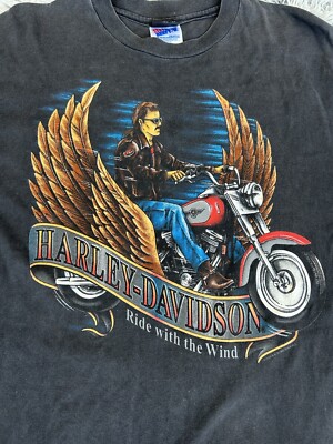 Harley Davidson Shirt Mens Large Ride With The Wind Single Stitch Vintage 1994-image