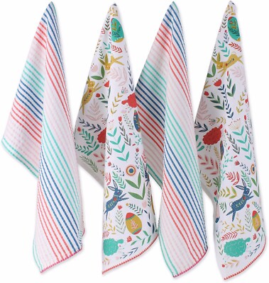 Design Imports DII Folk Collection Easter Bunny Spring Dishtowel Set of 4-image