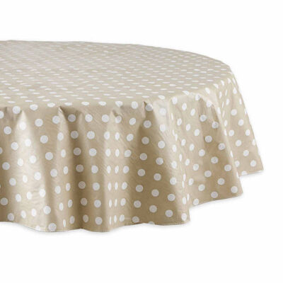 Design Imports 70 in. Natural Polka Dot Vinyl Tablecloth free shipping-image
