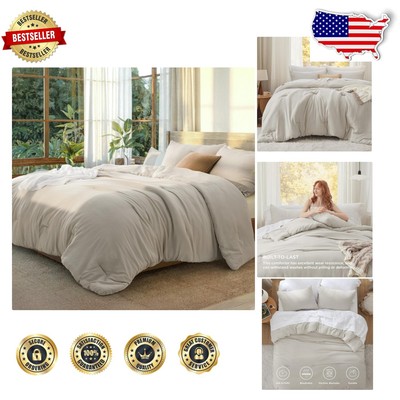 GentleSoft Full Size Bedding Set - 3-Piece Beige Comforter for Cozy Nights-image