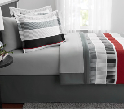 New 6 Piece Twin Size Comforter Set Red Grey Boy's Bedding With Sheets Bed Skirt-image