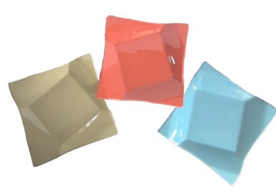 Vtg Pier 1 Diamond Fold Green Orange Blue Dinner Salad Plates Serveware Retro -image