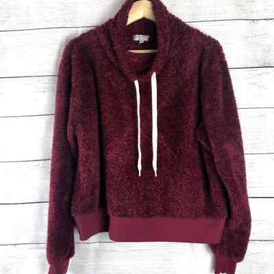 Warm & Cozy Lifestyle | Burgundy Soft Plush Teddy Drawstring Sweatshirt Medium-image