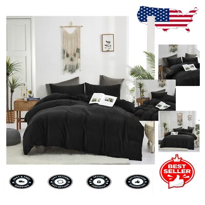 Soft Black Velvet Comforter Set - Fluffy King Size Bedding & Pillowcases-image