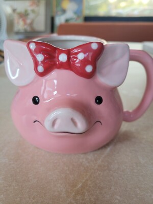  Large Pig coffee tea Mug Red Polka Dot Bow ADORABLE -image