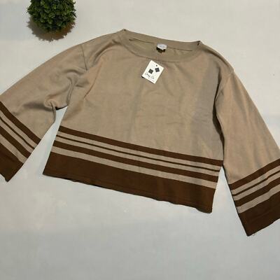 Cozy Co. NWT Brown Tan Stripe Knit Bell Flare Sleeve Sweater Women’s Size Medium-image