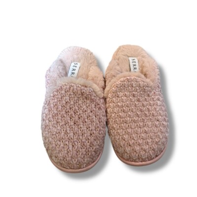 Serra Chenille Hard Bottom Slippers Women's Size 9/10 Pink Woven Textured Cozy-image