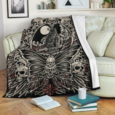 Skull Occult Raven Crow Moth Blanket Color Version-image