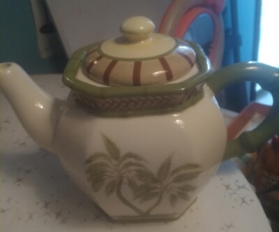 Tropical Jay Imports Tea Pot With Palm Tree Design Ceramic -image