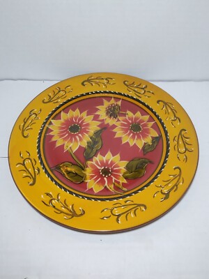 Pier 1 Imports Sunflower Dinner Plate Terra Cotta Hand Painted Floral 10 5/8