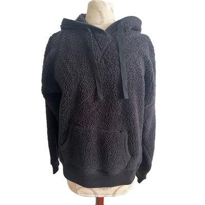 True Craft Sherpa Cozy Solid Black Pullover Hoodie Sweatshirt Medium-image