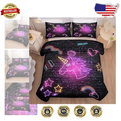 Magical Unicorn Twin Comforter Set with Pillowcase - Cozy Kid's Bedding-image
