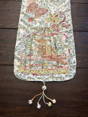 Pier 1 Embroidered Table Runner Bird Butterfly Floral Boho Spring Cottage 71”-image