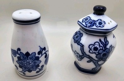 Pier 1 Salt and Pepper Shakers Mixed Design Blue and White-image