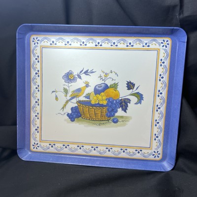Design Imports Blue Yellow Tray w/ Fruit Basket Bird Melamine Made in Italy-image