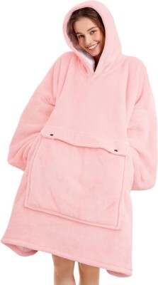 Blanket Hoodie women & Man Premium Sherpa Fleece Oversized Hoodie Blanket Pink-image
