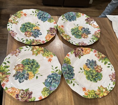 Pier 1 Imports set 4 melamine 11” Dinner  Succulent Design Retired EUC-image