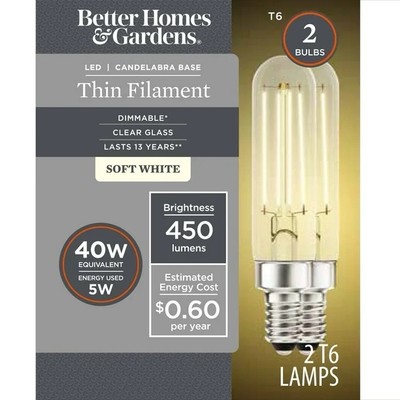 Better Homes & Gardens T6 LED Vintage Light Bulb, 5 Watts Soft White, E26, 2PK-image