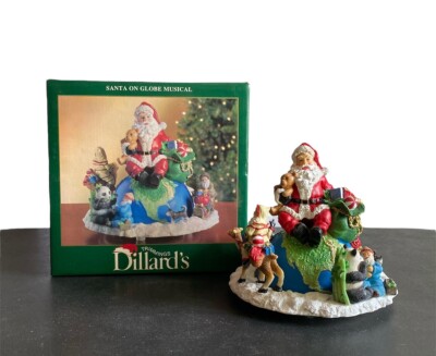 Vintage Dillard’s Trimmings Santa on Globe Wind up Music Box-image