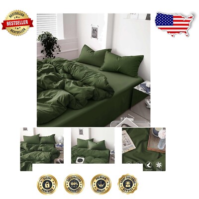All-Season Olive Green Microfiber Bedding Set - Full Comforter with Pillow Shams-image