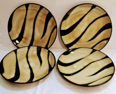 4 Pier 1 ZEBRA Salad Plates 8 Inch Hand Painted Glazed Stoneware DW Micro Safe-image