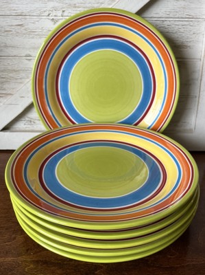 Pier 1 Summer Stripes 8.75” Salad Desert Plate Cabana Set Of 6-image