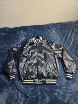 Vintage 90s Walls Satin Varsity Bomber Jacket Mens Size XL Navy Blue White USA-image