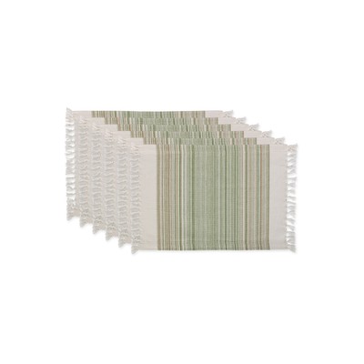 Design Imports Striped Fringed 6-Pc. Placemat - GREEN ONE SIZE-image