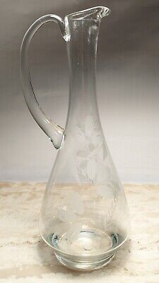 Vintage Jeanie Bottle Pitcher Delicate Etched Floral Designs Romania 13