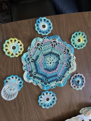 Multicolored Tray Round Doily 14” 100% Cotton Yarn #4-image