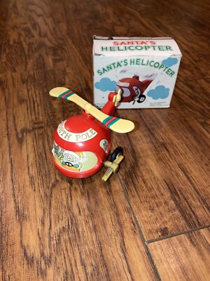 VTG Santa’s World Wind Up Red Helicopter Toy Kurt Adler Christmas Mechanical-image