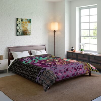 Boho Floral Comforter, Cozy Bedding, Chill Room Vibe QUILT BLANKET DOONA-image