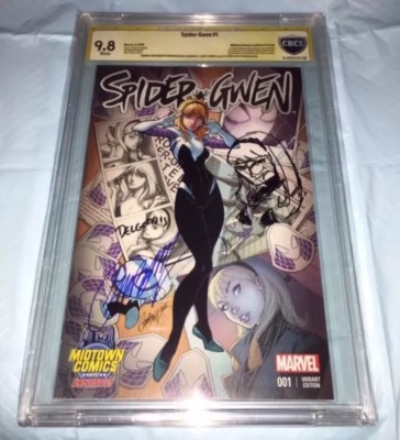 SPIDER-GWEN #1 J.SCOTT CAMPBELL COLOR VARIANT CBCS 9.8 SS SIGNED & SKETCHED-image